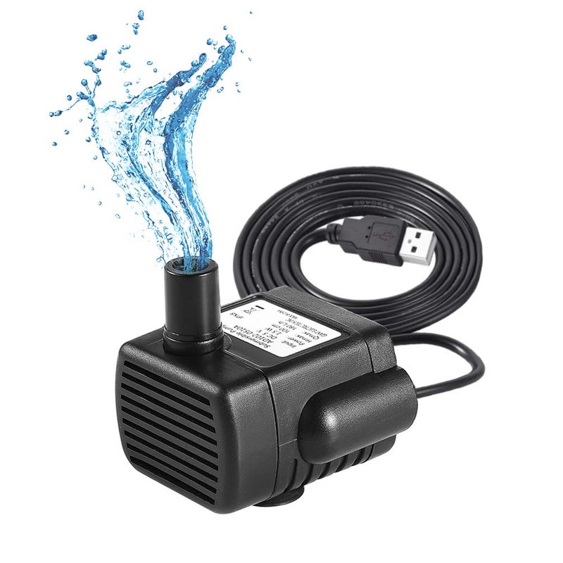 LEDGLE Mini USB Fountain Pump Compact Submersible Pumps Efficient 5V Water Pump for Small Pond, Fish Tank, Long Cord, 180L/H, Black - Image 1